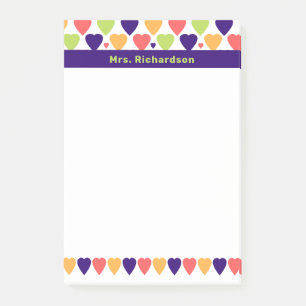 Cute Colourful Hearts Personalized Name School Post-it Notes
