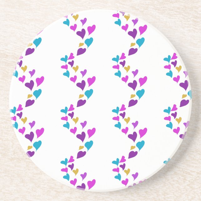 Cute Colourful Hearts Pink Blue Purple Yellow Coaster (Front)