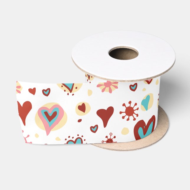 Cute Colourful Hearts Seamless Pattern Satin Ribbon (Spool)