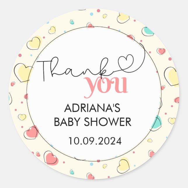 Cute Colourful Hearts Thank you  Classic Round Sticker (Front)