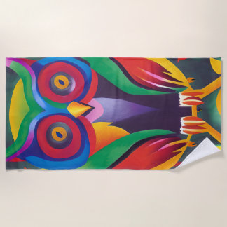 Cute Colourful Holographic Owl  Beach Towel