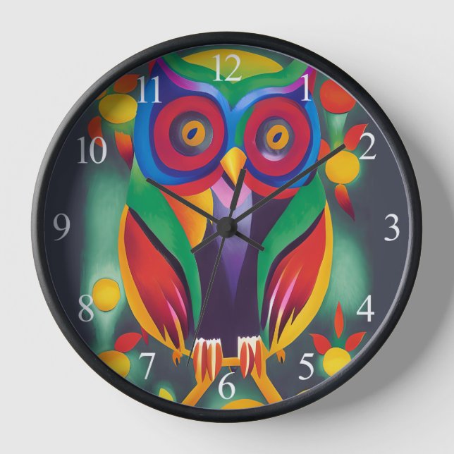 Cute Colourful Holographic Owl  Clock (Front)