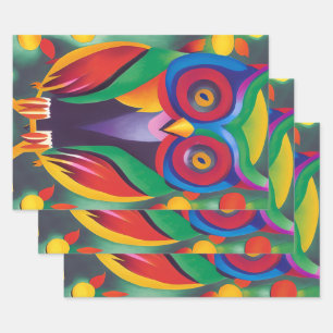 Cute Colourful Holographic Owl  Wrapping Paper Sheet