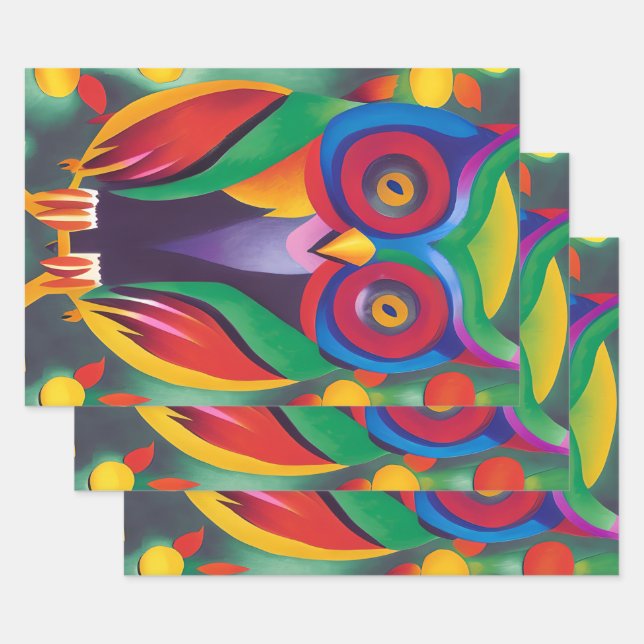Cute Colourful Holographic Owl  Wrapping Paper Sheet (Set)
