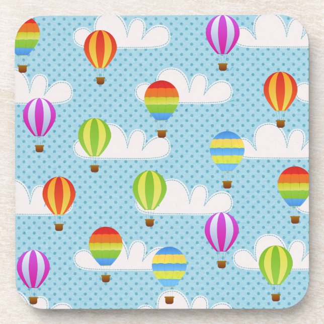 Cute Colourful Hot Air Balloons Pattern Coaster (Front)