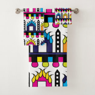 Cute Colourful Houses Bath Towel Set