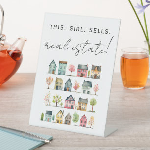 Cute Colourful Houses This Girl Sells Real Estate  Pedestal Sign