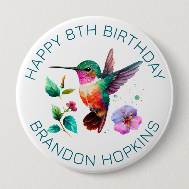 Cute Colourful Hummingbird and flowers 4 Inch Round Button (Front)