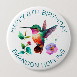 Cute Colourful Hummingbird and flowers 4 Inch Round Button