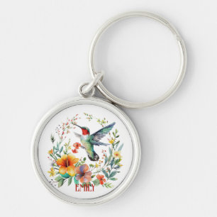 Cute Colourful Hummingbird and flowers Keychain