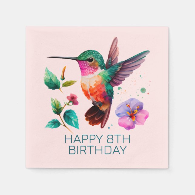 Cute Colourful Hummingbird and flowers Napkin (Front)