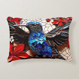 Cute Colourful Hummingbird Mosaics  Accent Pillow