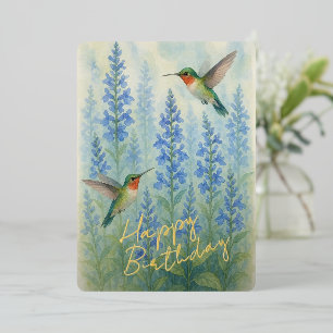 Cute Colourful Hummingbirds Gold Foil Birthday Car Holiday Card