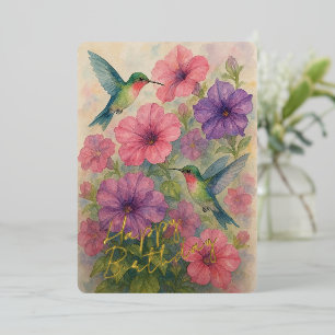 Cute Colourful Hummingbirds Gold Foil Birthday Car Holiday Card