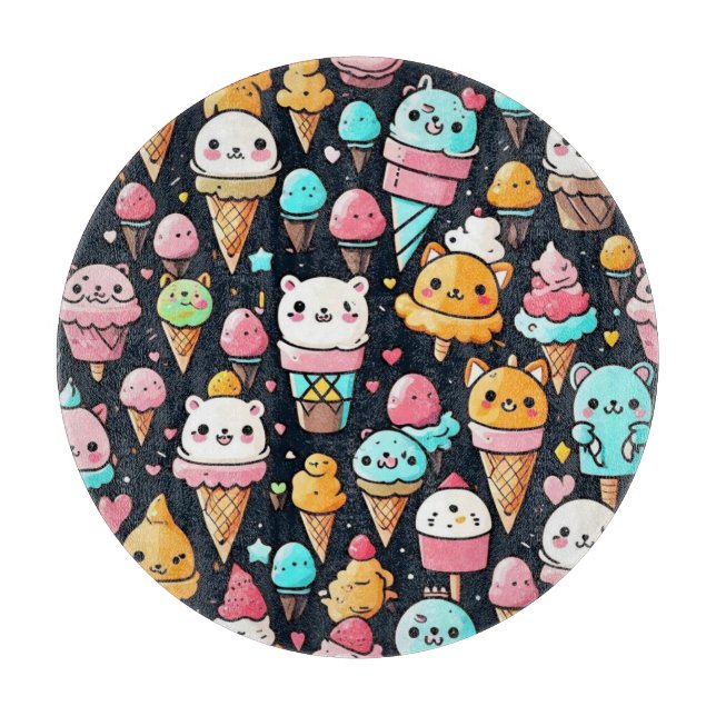 Cute colourful ice cream cones  cutting board (Front)