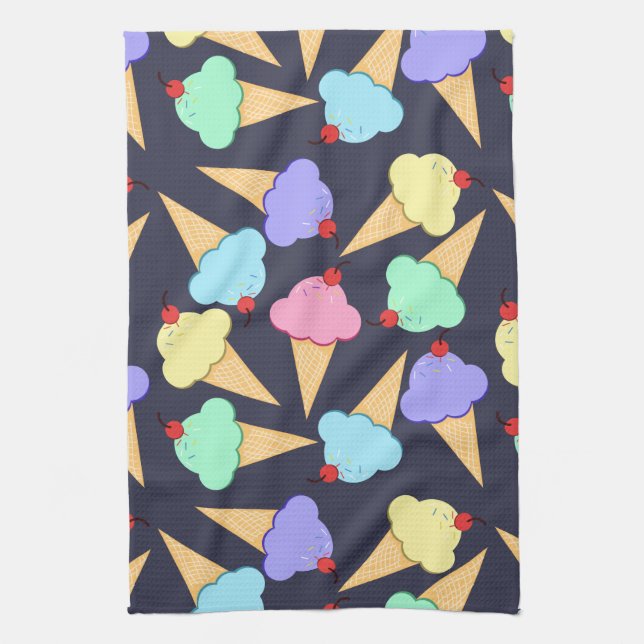 Cute Colourful Ice Cream Cones Kitchen Towel (Vertical)