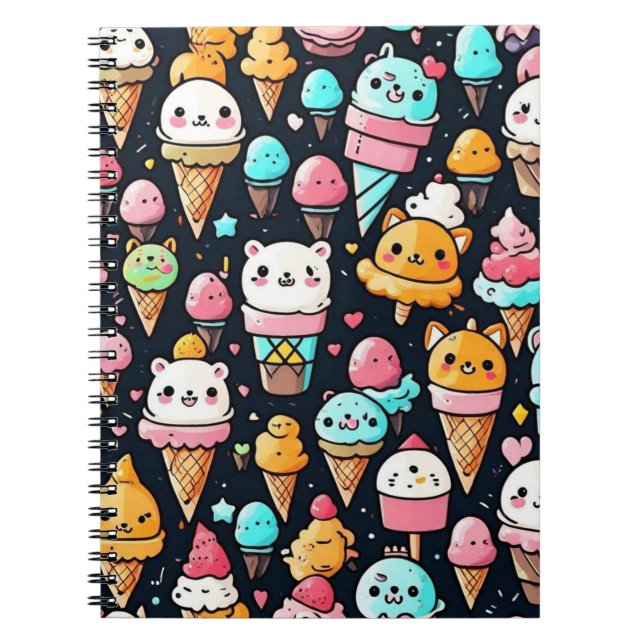 Cute colourful ice cream cones  notebook (Front)