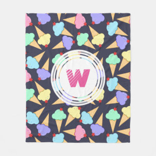 Cute Colourful Ice Cream Cones - Personalized Fleece Blanket
