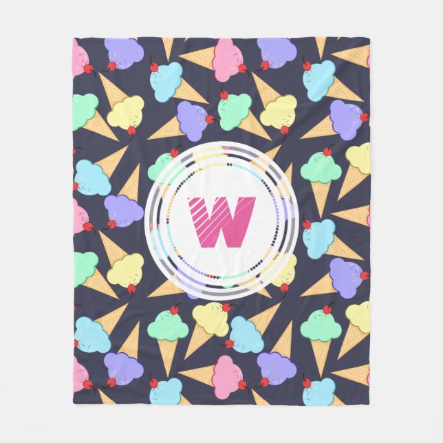 Cute Colourful Ice Cream Cones - Personalized Fleece Blanket (Front)
