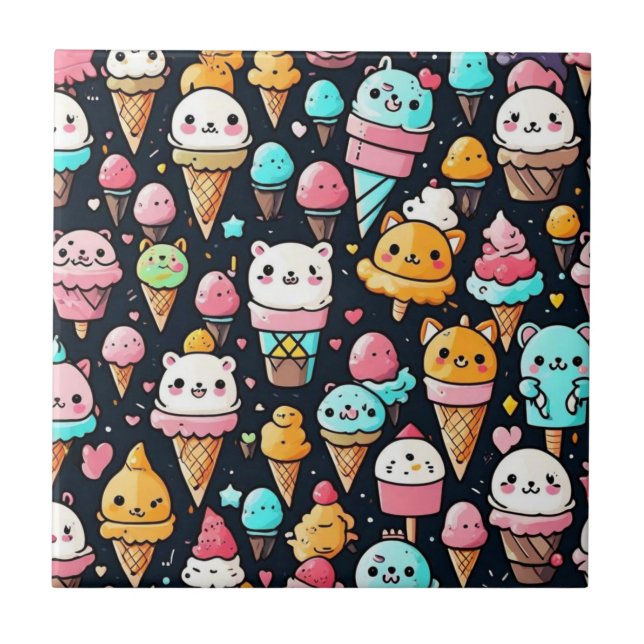 Cute colourful ice cream cones  tile (Front)