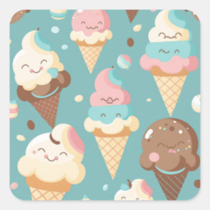 Cute colourful ice cream square sticker