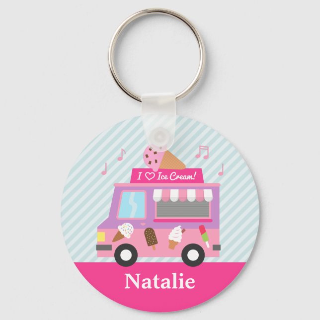 Cute Colourful Ice Cream Truck For Girls Keychain (Front)