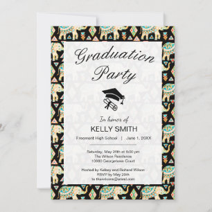 Cute colourful indian elephants graduation party invitation