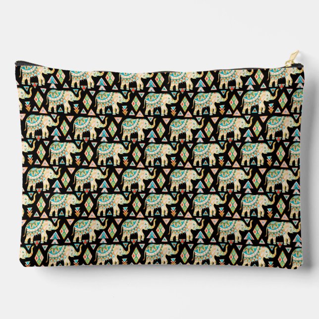 Cute colourful indian elephants pattern accessory pouch (Back)