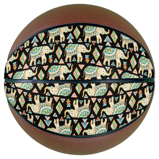 Cute colourful indian elephants pattern basketball (Front)
