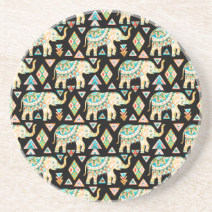 Cute colourful indian elephants pattern coaster