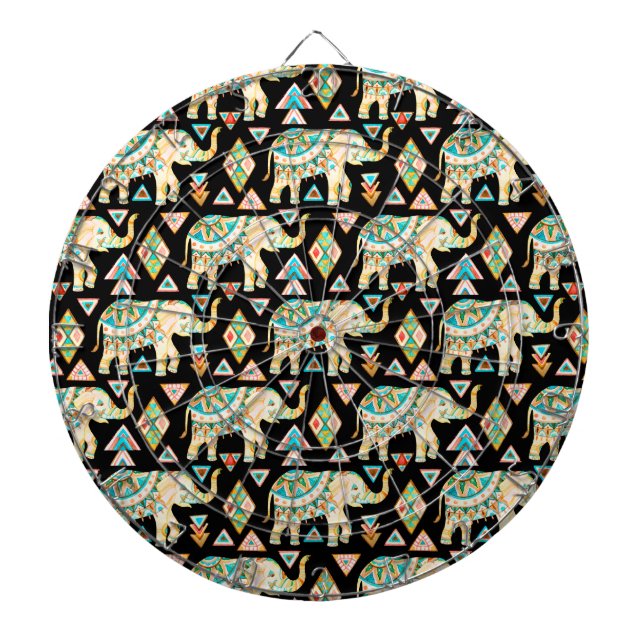 Cute colourful indian elephants pattern dartboard (Front)