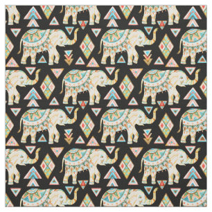 Cute colourful indian elephants pattern fabric
