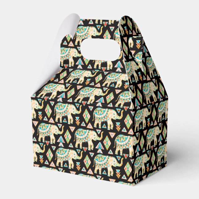 Cute colourful indian elephants pattern favor box (Front Side)