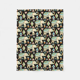 Cute colourful indian elephants pattern fleece blanket