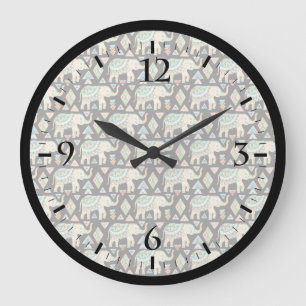 Cute colourful indian elephants pattern large clock