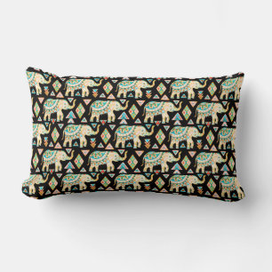 Cute colourful indian elephants pattern lumbar pillow