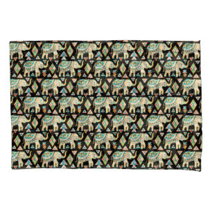 Cute colourful indian elephants pattern pillowcase