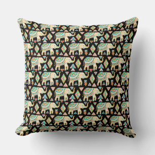 Cute colourful indian elephants pattern throw pillow