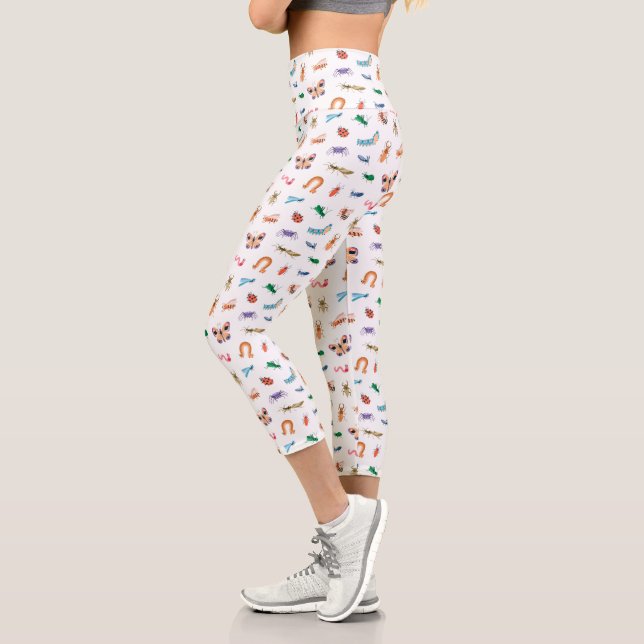 Cute Colourful Insect Pattern Capri Leggings (Left)