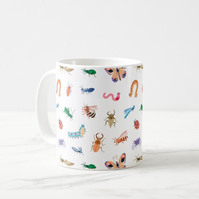 Cute Colourful Insect Pattern Coffee Mug (Front Left)