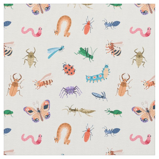 Cute Colourful Insect Pattern Fabric (Close Up)
