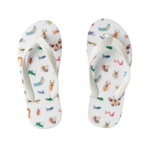 Cute Colourful Insect Pattern Kid's Flip Flops