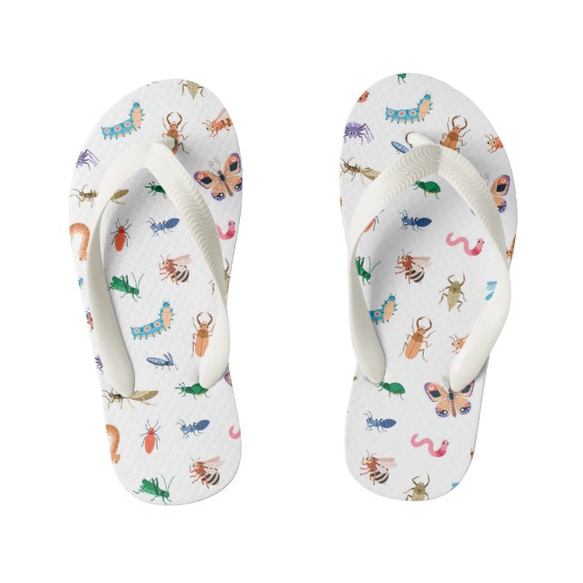 Cute Colourful Insect Pattern Kid's Flip Flops (Footbed)