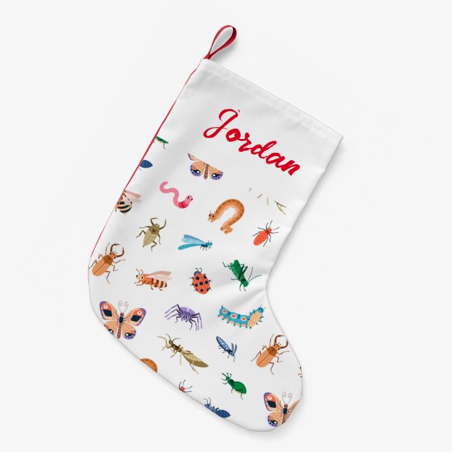 Cute Colourful Insect Pattern Small Christmas Stocking (Front (Hanging))