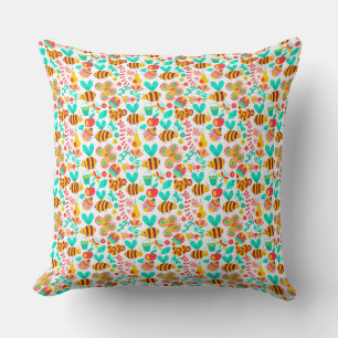 Cute colourful insects patterns throw pillow