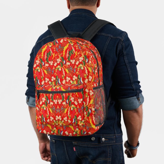 Cute colourful japanese floral patterns printed backpack (Insitu (Model))