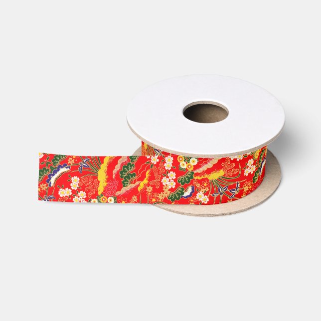 Cute colourful japanese floral patterns satin ribbon (Spool)