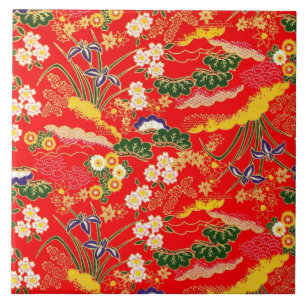 Cute colourful japanese floral patterns tile