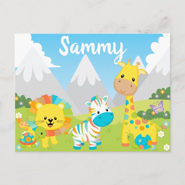 Cute Colourful Jungle Friends Kids Postcard (Front)