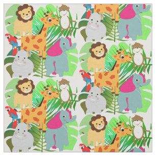 Cute Colourful Jungle Safari Kids Cartoon Animal Fabric